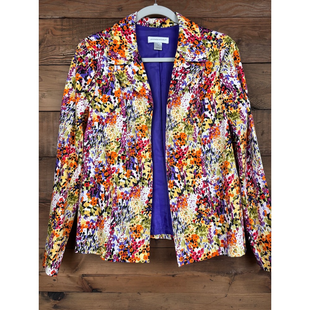 Christopher & Banks Blazer Womens Medium Floral Print Open Front Lined